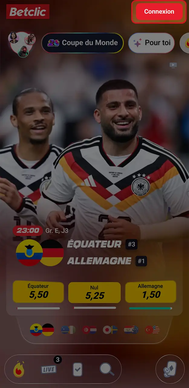 Ouvrez l'application et accédez à l'inscription de Betclic.