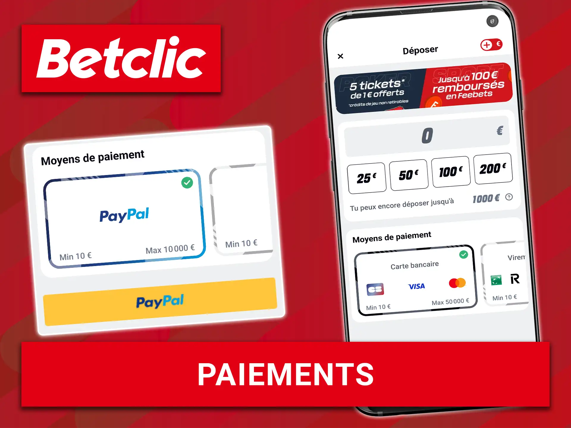 Effectuez des dépôts et retirez vos gains en toute sécurité via l'application Betclic.
