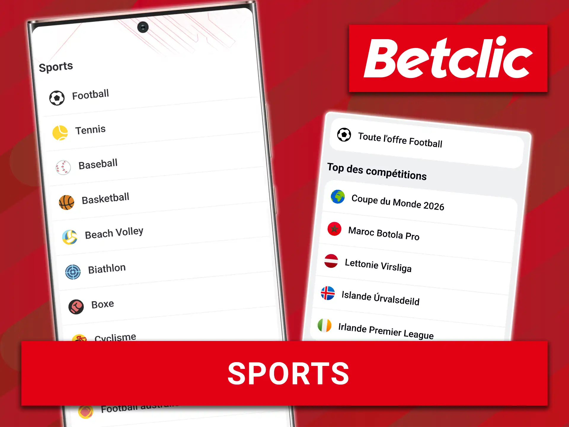 Découvrez le catalogue complet des disciplines sportives proposées par Betclic.